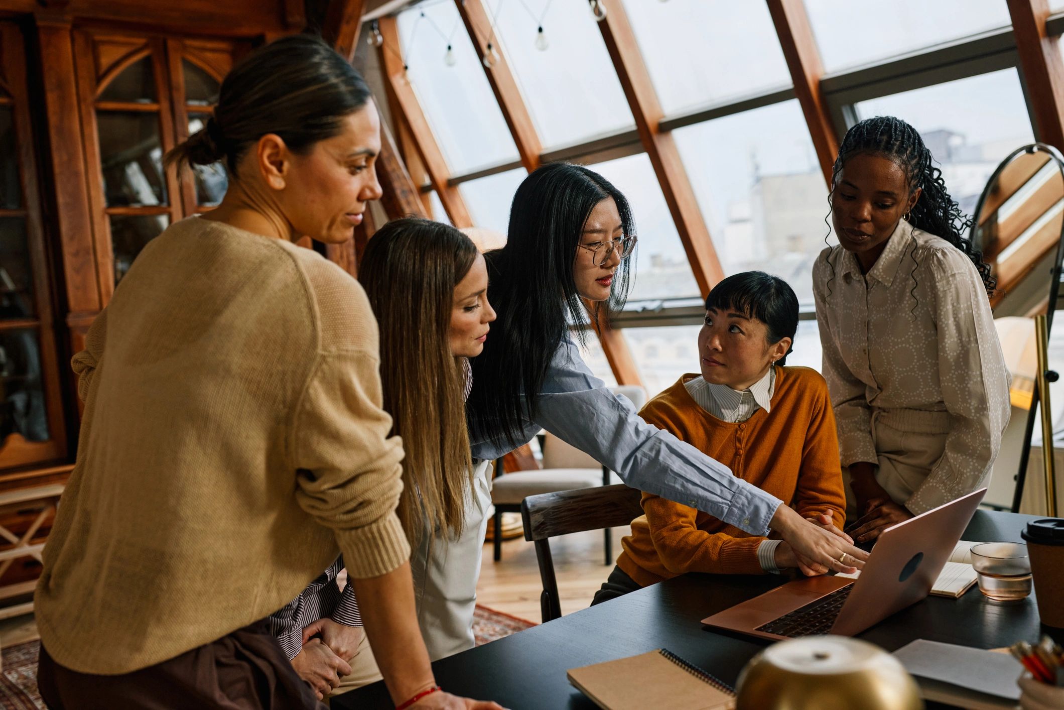Corporate team collaborating in an office
